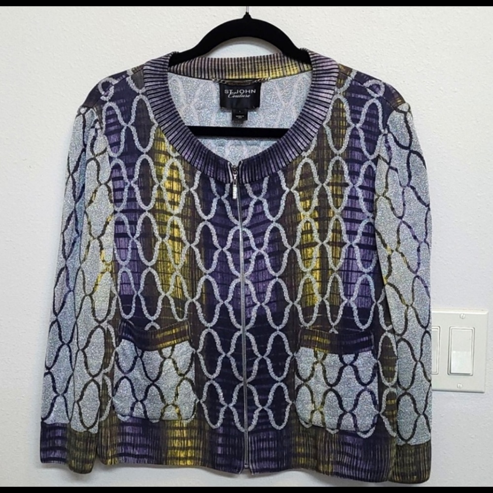 St. John Couture Metallic Zip Cardigan